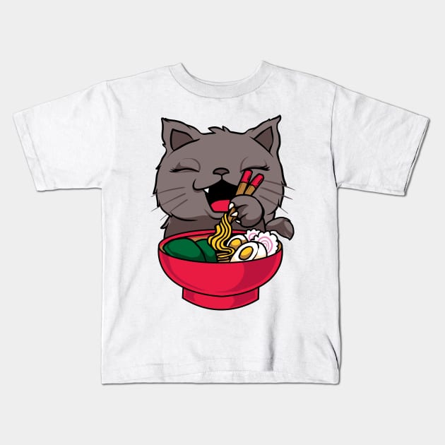 Cute & Funny Anime Kitty Ramen Kawaii Cat Kids T-Shirt by theperfectpresents